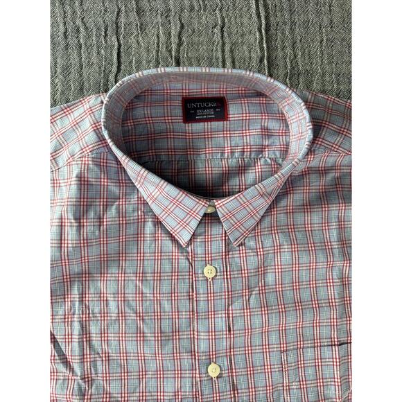 UNTUCKit Sauterns Mens XX-Large Short Sleeve Button Up Red Blue Plaid‎ Shirt - Picture 3 of 6